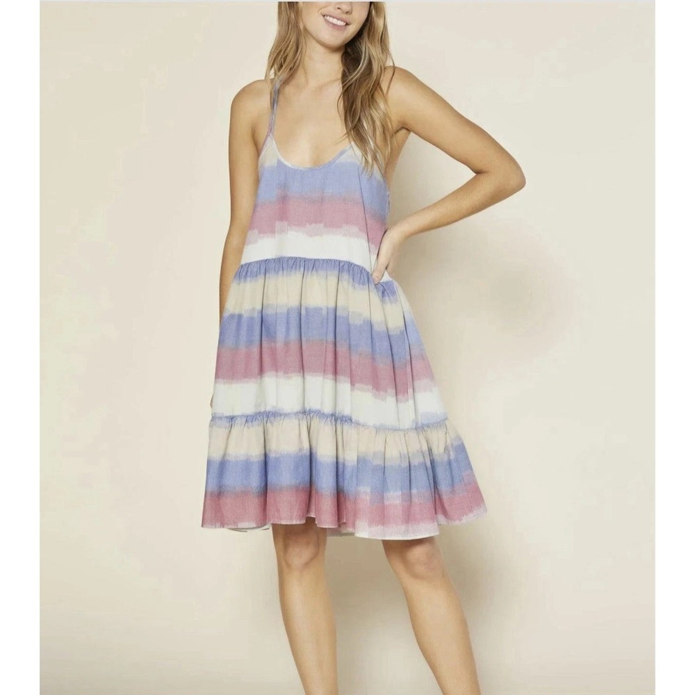 Outerknown Cielo Striped Open Back Dress Multicolor Cotton Sleeveless Size L NWT